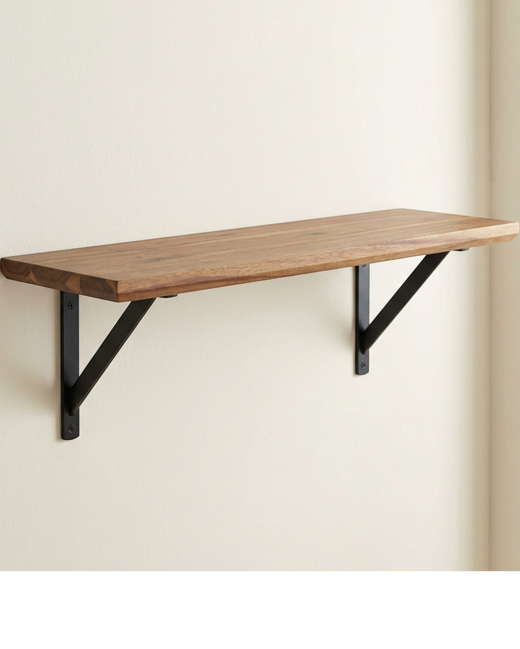 Zxpvn Acacia Triangle Bracket Wall Shelf Walnut 80 cm - Lifestyle view
