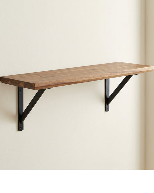 Zxpvn Acacia Triangle Bracket Wall Shelf Walnut 80 cm - Lifestyle view