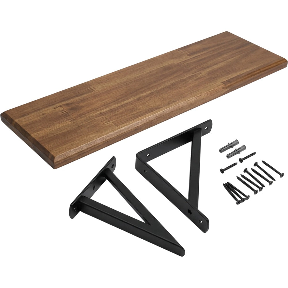 Zxpvn Acacia Triangle Bracket Wall Shelf Walnut 80 cm - Product view