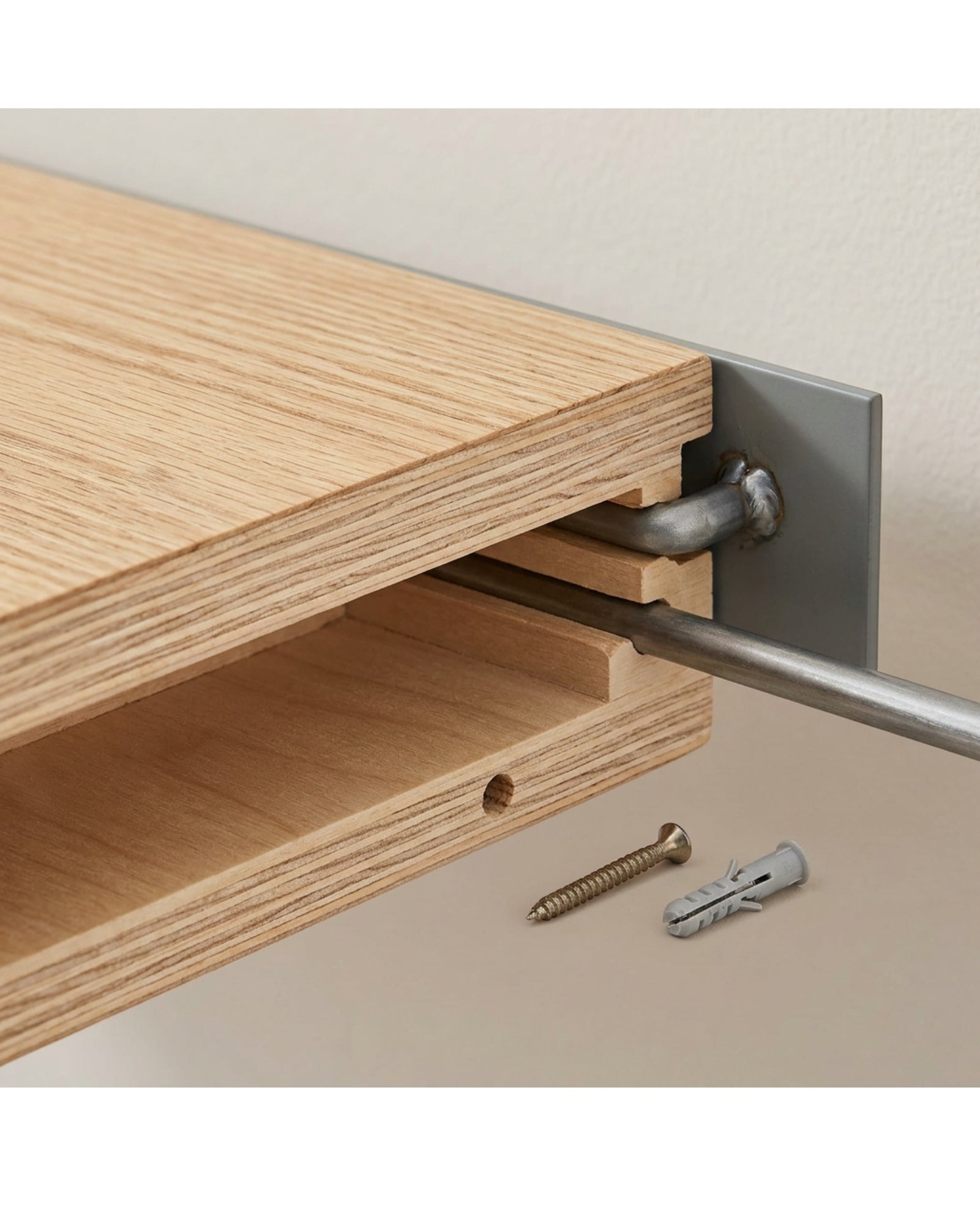 Zxpvn Oak Veneer Hidden Rod Floating Shelf Natural 60 cm - Detail view