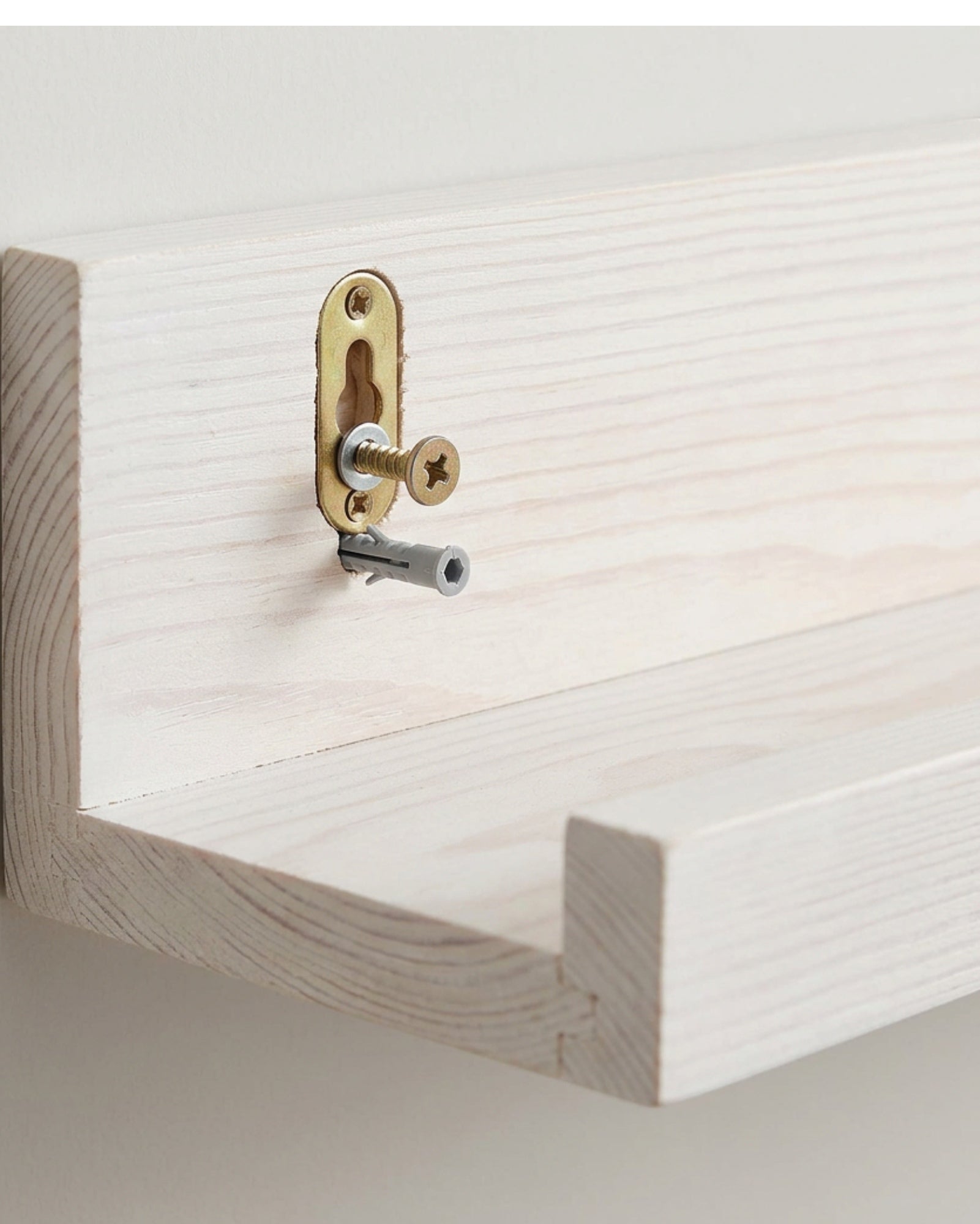 Zxpvn Pine Picture Ledge Wall Shelf Whitewash 50 cm - Detail view